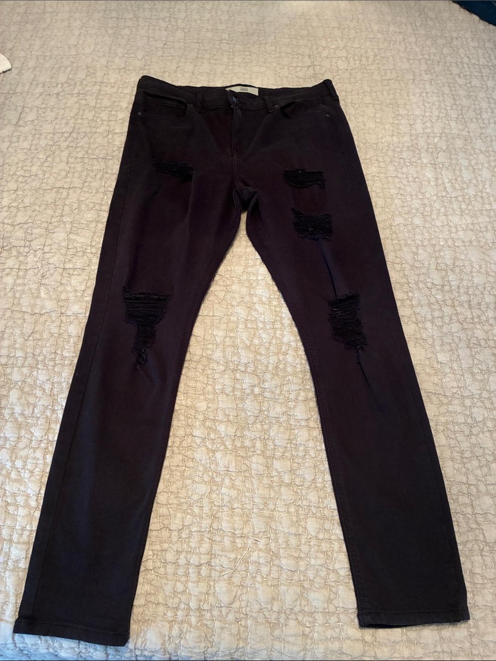 Topshop Men's Dark Black Skinny Ripped Jeans